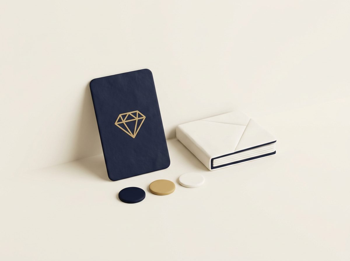 Illustration: a brand kit with business card and colour swatches