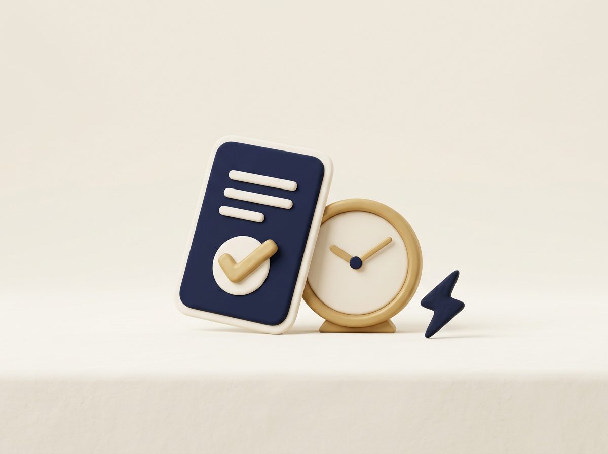 Illustration: a finished quote and a clock, for time saved